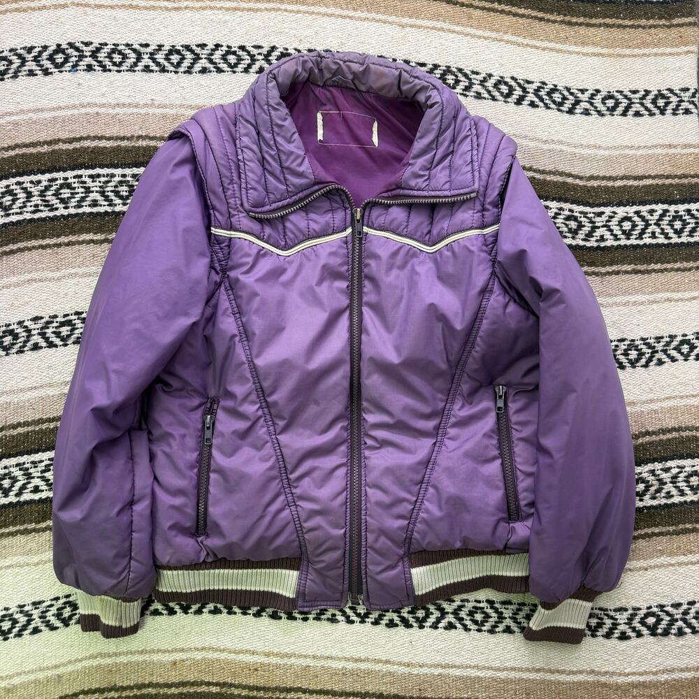 Women's Vintage 80's Purple Silver Hybrid Zip Off Puffer Vest Jacket Sz Medium